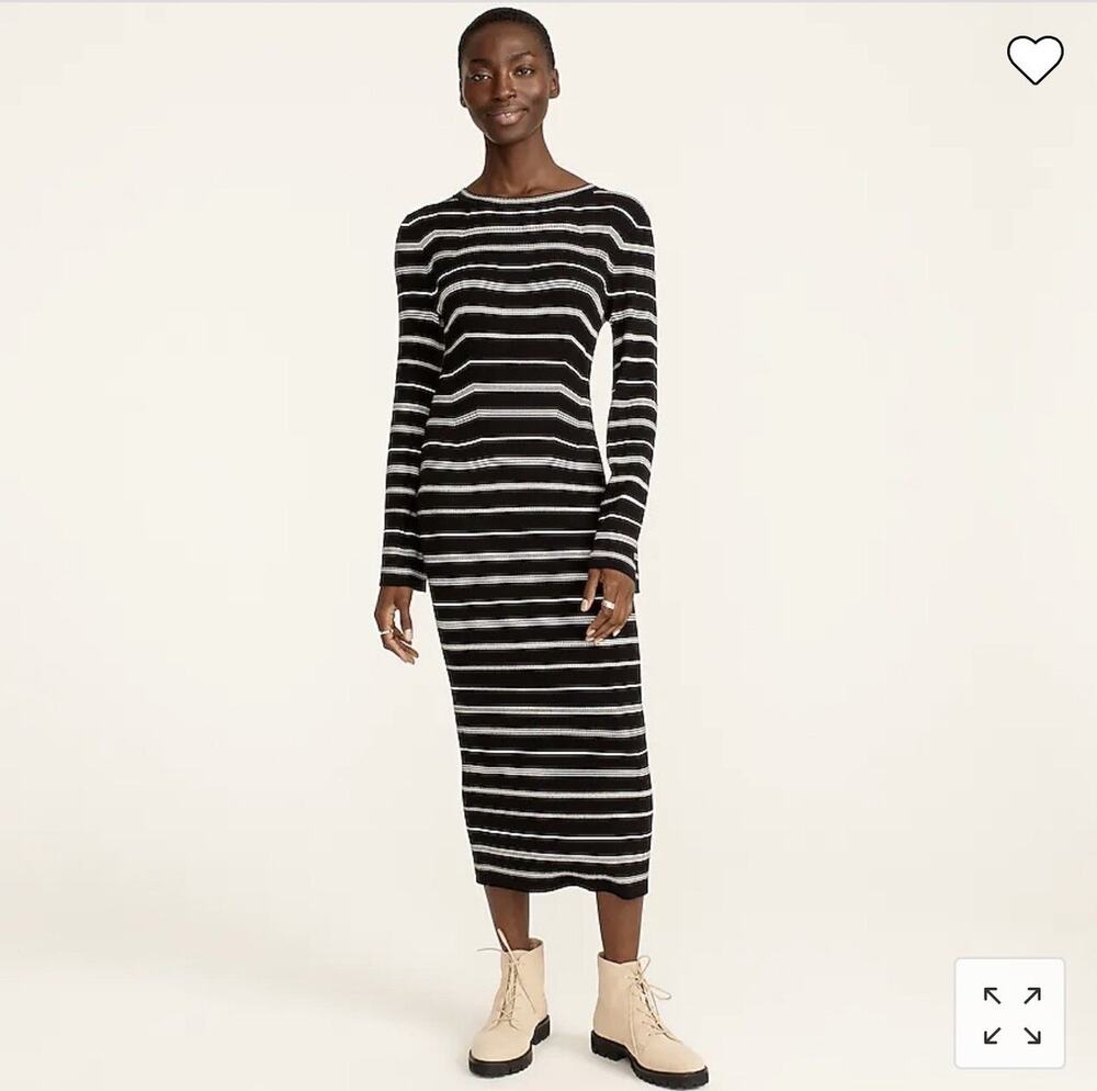 NWT J.Crew Striped Rib Knit Sweater Dress Size L Black White Midi